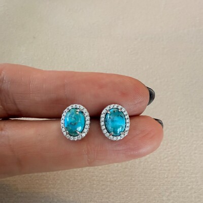 FotoBrinco Princesa Oval em Turquesa e Zircônias em Prata 925