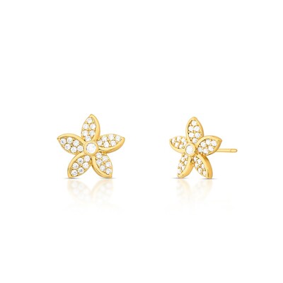 Foto Brinco Flor 5 Pétalas Cravejadas com Zircônias em Dourado