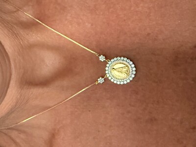 FotoColar N Sra Aparecida Zircônias laterais com Banho de Ouro em Prata 925