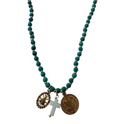 Foto Colar Turquesa com Pingentes em Dourado