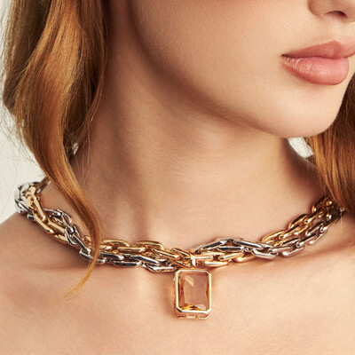 FotoPingente Retangular Morganita em Dourado