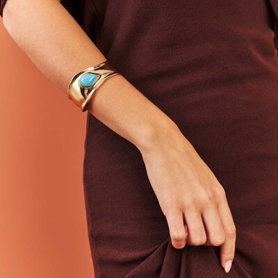 FotoBracelete Onda com Turquesa em Dourado