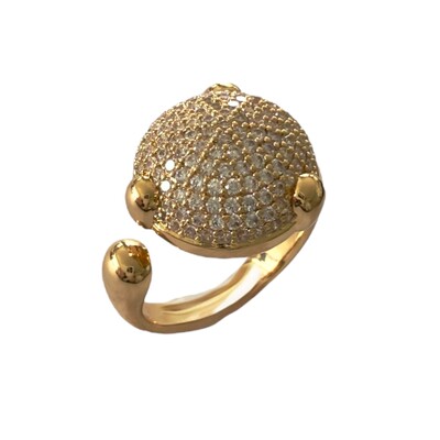 Foto Anel Meia Bola Cravejada com Zircônias em Dourado