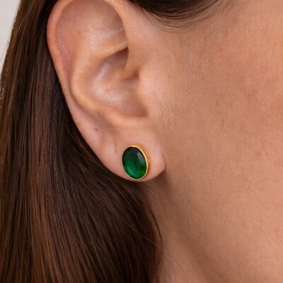 FotoBrinco Solitário Oval Esmeralda Fusion em Dourado