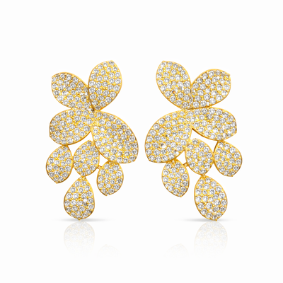 Foto Brinco Folhas Penduradas Cravejadas em Dourado