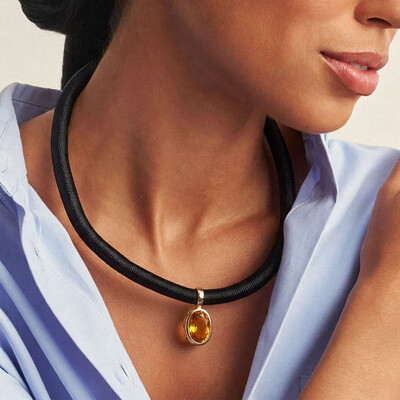 FotoPingente Oval Citrino em Dourado