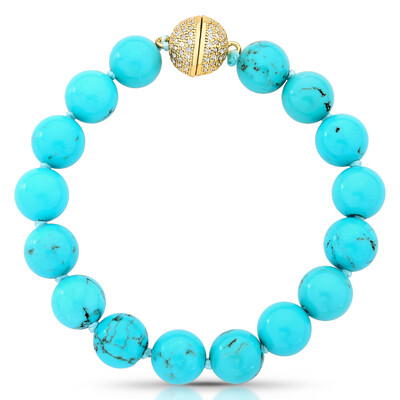 Foto Pulseira Howlita Turquesa com Fecho Cravejado com Zircônias em Dourado