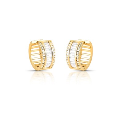 Foto Brinco Argola Larga com Zircônia Baguete e Zircônias Cravejadas na Lateral em Dourado