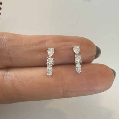 FotoBrinco Moissanite Earcuff 3 Pedras 0,3CT em Prata 925