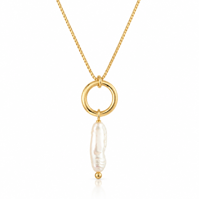 Foto Colar Círculo com Pérola em Dourado