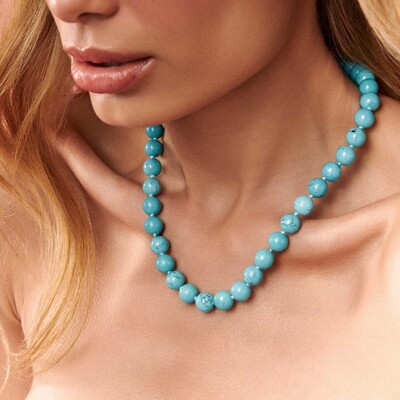 FotoColar Howlita Turquesa com Fecho Cravejado com Zircônias em Dourado