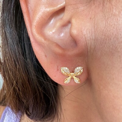 FotoBrinco Borboletinha Cravejadas com Zircônias em Dourado