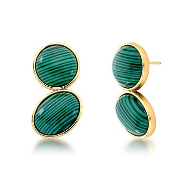 Foto Brinco 2 Peças Malaquita em Dourado
