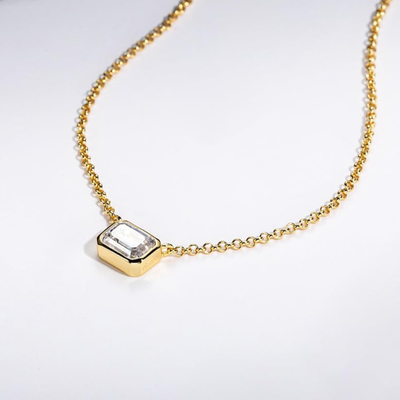 FotoColar Moissanite Retangular 6X8MM 2CT em Prata 925 com Banho de Ouro 18K