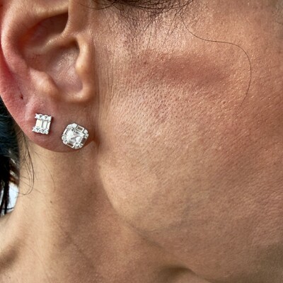 FotoBrinco Retangular com Zircônias Baguetes em Prata 925