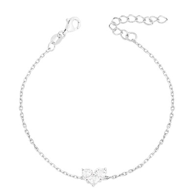 Foto Pulseira com Coração 3 Zircônias em Prata 925