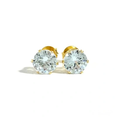 Foto Brinco Moissanite Solitário 6 Garras 6,5MM 2CT Prata 925 com Banho de Ouro 18K