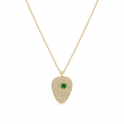 Foto Colar Concha Cravejado com Esmeralda Fusion em Dourado