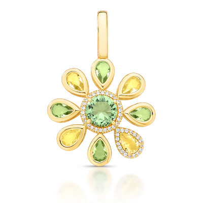 Foto Pingente Flor Cristal em tons de Verde com Zirconias em Dourado