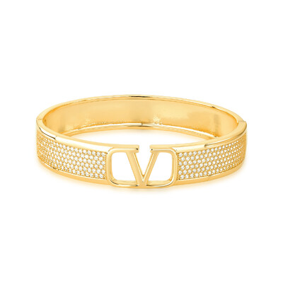 Foto Bracelete V Cravejado com Zircônias em Dourado