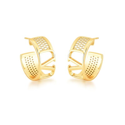 Foto Brinco Argola V Cravejado com Zircônias em Dourado
