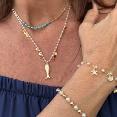FotoColar Perolinhas com Plaquinhas e Peixinho em Dourado