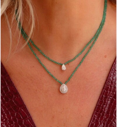 FotoColar Moissanite Onix Verde Gota Princesa 1,12CT Prata 925