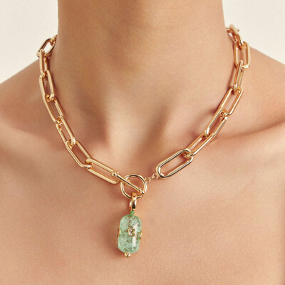 FotoPingente Oval com Zircônia Meio em Paraíba Fusion em Dourado