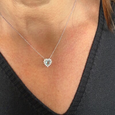 FotoColar Coração Princesa Água Marinha Fusion em Ródio