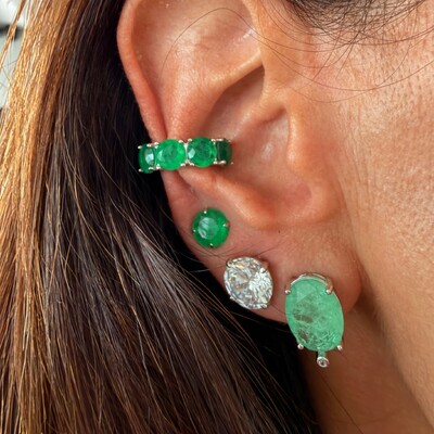 FotoPiercing Fake 6MM Esmeralda Fusion em Prata 925