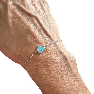 FotoPulseira Coração Esmaltado Verde com Zircônias em Prata 925