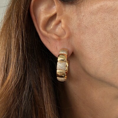 FotoBrinco Argola Quadrados Lisos e Cravejados com Zircônias em Dourado