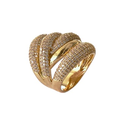 Foto Anel Grande Filetes Cravejados com Zircônias em Dourado