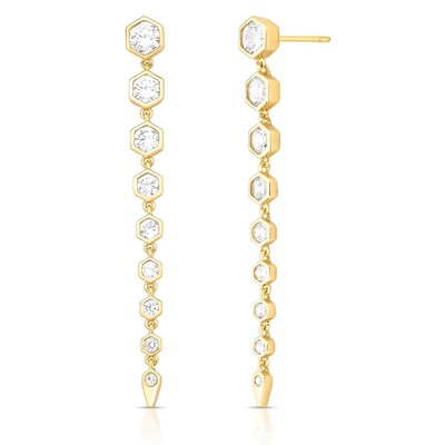 Foto Brinco Fio Longo com Zircônias Decrescentes em Dourado