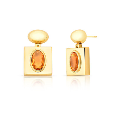 Foto Brinco Pendurado Quadrado com Citrino Oval em Dourado