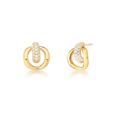 Foto Brinco Argola Vazada e Base Cravejada com Zircônias em Dourado