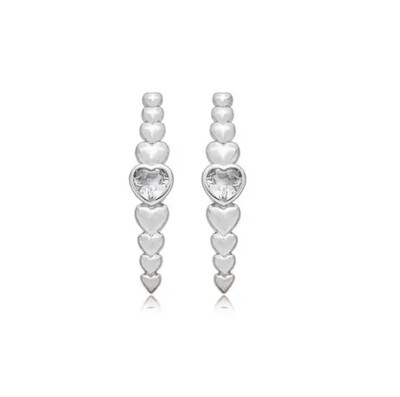 Foto Brinco Earcuff Coraçõezinhos e 1 Zircônia em Ródio