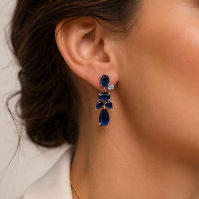 FotoBrinco Cacho de Safira Azul Fusion em Rodio