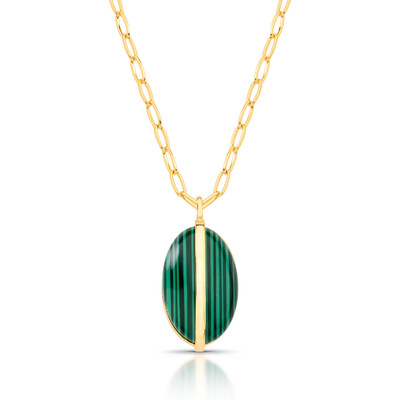 Foto Colar Elos Cartier com Pingente Oval Malaquita em Dourado