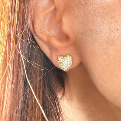 FotoBrinco Pressão Coração Cravejado com Zircônias em Dourado