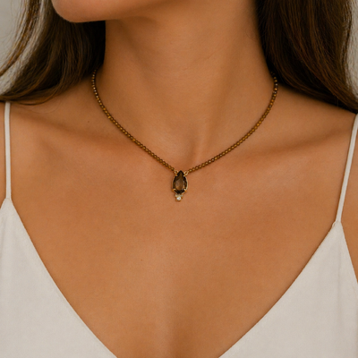 FotoColar Quartzo Fume Natural com Gota e Zirconia