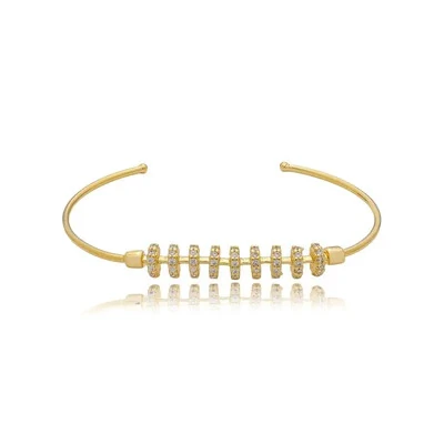 Foto Bracelete Fino Aramado Cravejado com Zircônias em Dourado