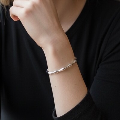 FotoBracelete Bambu de Aco em Rodio