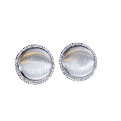 Foto Brinco Botão Acetinado com Zircônias Laterais