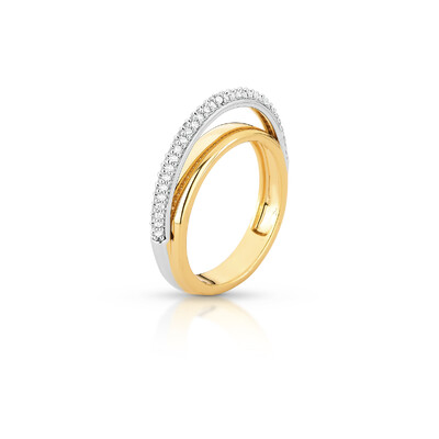 Foto Anel Duplo Filete Liso e Cravejado com Zircônias