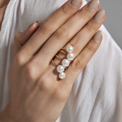 FotoAnel 5 Pérolas Shell em Dourado