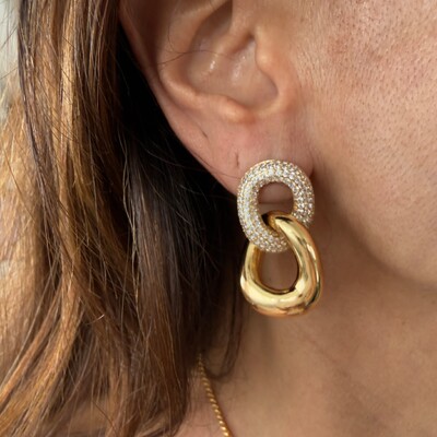 FotoBrinco Elo Liso e Cravejado com Zircônias em Dourado