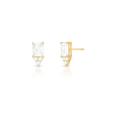 Foto Brinco Zircônia Retangular com 3 Zircônias em Dourado