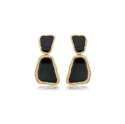 Foto Brinco Peças Orgânicas Esmaltadas Pretas em Dourado