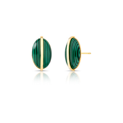 Foto Brinco Oval Malaquita em Dourado